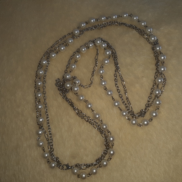 Pearl and silver chain necklace - Picture 3 of 6